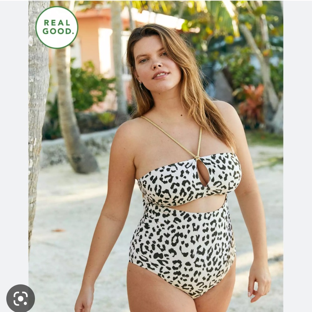 Aerie | Leopard Keyhole Bandeau One Piece Swimsuit | Medium